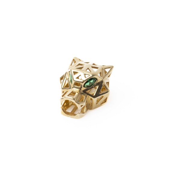 Złota zawieszka Charms głowa Pantery z zielonymi oczami S32314 2