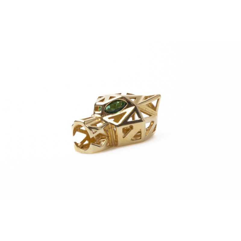 Złota zawieszka Charms głowa Pantery z zielonymi oczami S32314