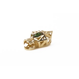 Złota zawieszka Charms głowa Pantery z zielonymi oczami S32314