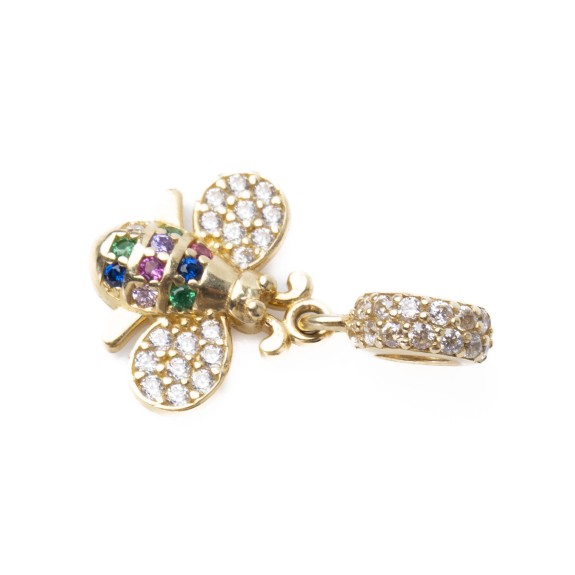 Złota zawieszka charms pszczółka z cyrkoniami L854/26