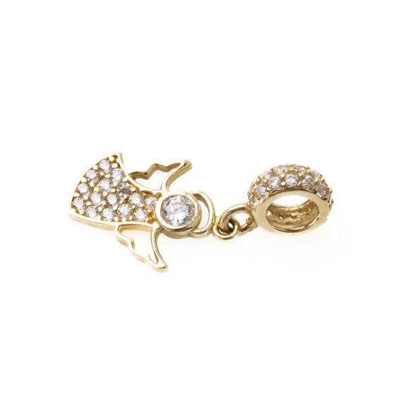 Złota zawieszka charms aniołek z cyrkoniami L823/26
