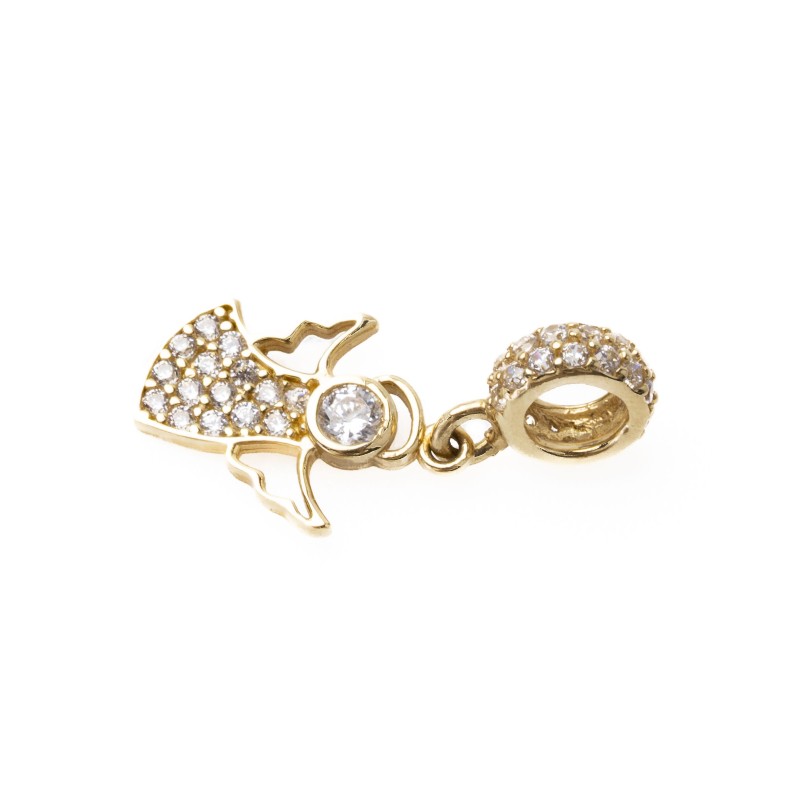 Złota zawieszka charms aniołek z cyrkoniami L823/26
