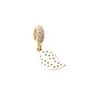 Złota zawieszka charms liść z cyrkoniami kolorowymi L851/26