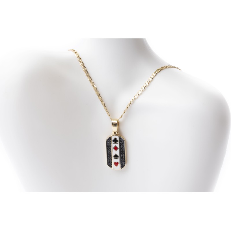 Złota zawieszka karty pokerowe czarne cyrkonie unisex S6259