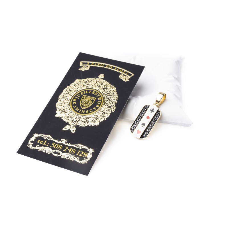 Złota zawieszka karty pokerowe czarne cyrkonie unisex S6259