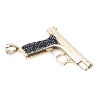 Złota zawieszka pistolet z czarnymi cyrkoniami unisex 525/23
