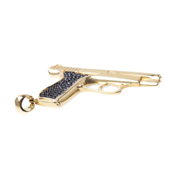 Złota zawieszka pistolet z czarnymi cyrkoniami unisex 525/23 2