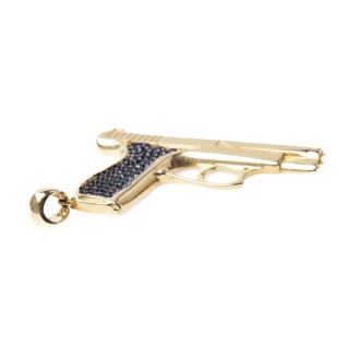 Złota zawieszka pistolet z czarnymi cyrkoniami unisex 525/23