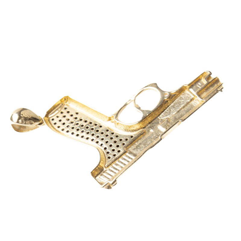 Złota zawieszka pistolet z czarnymi cyrkoniami unisex 525/23