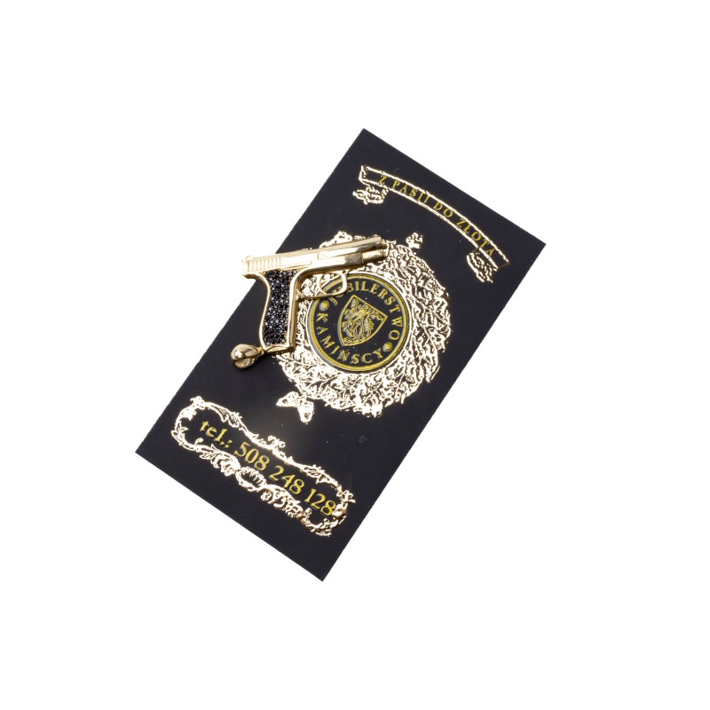 Złota zawieszka pistolet z czarnymi cyrkoniami unisex 525/23