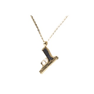 Złota zawieszka pistolet z czarnymi cyrkoniami unisex 525/23